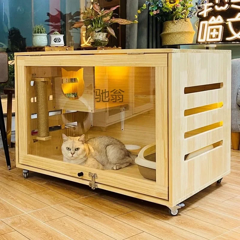 Cat Villa Solid Wood Luxury  House  Nest Cat Cage Display Cabinet Breeding Integrated Pet Cage Qing