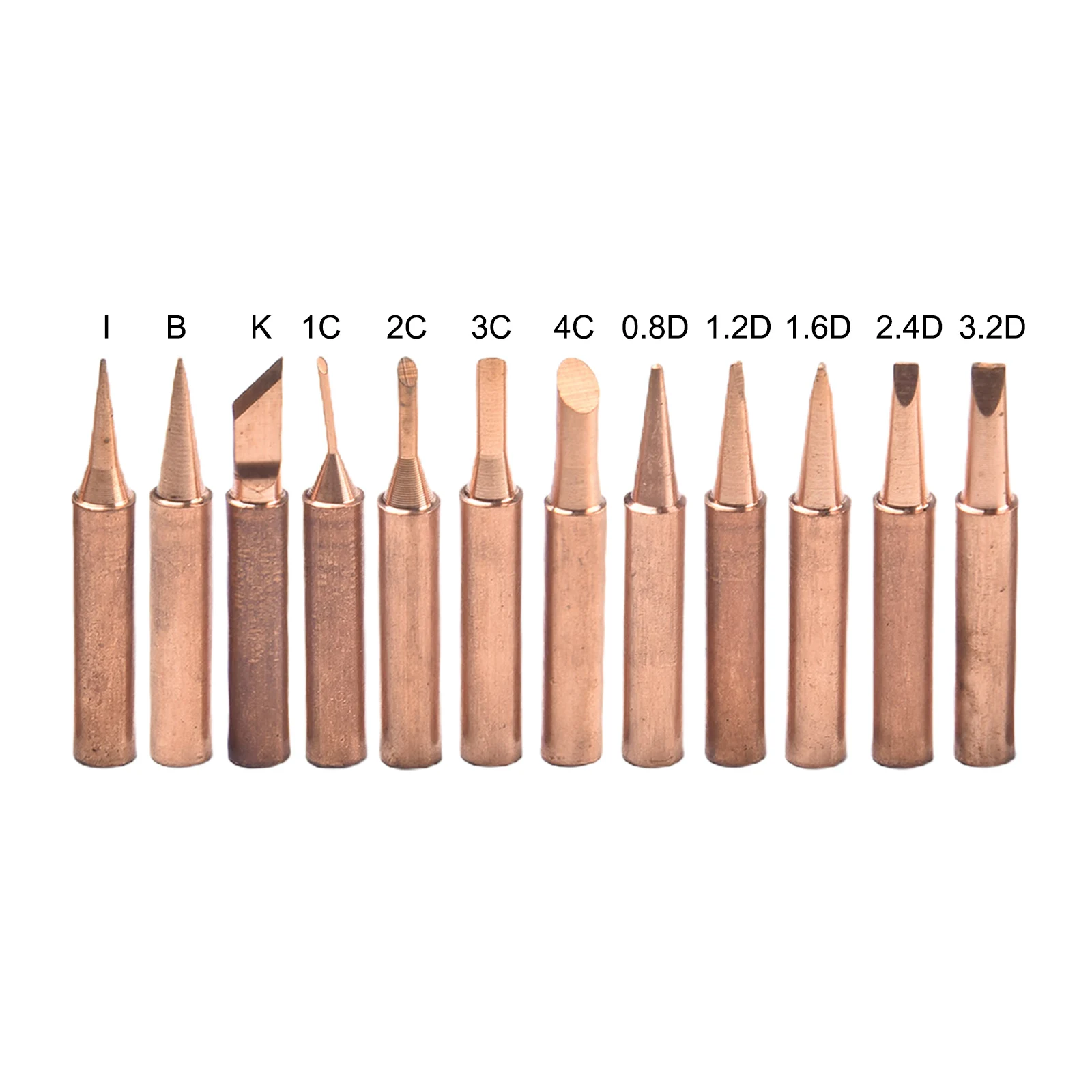 12pcs 900M-T Copper Soldering Iron Tip Solder Tips Welding Head I B K 1C 2C 3C 4C 0.8D 1.2D 1.6D 2.4D 3.2D