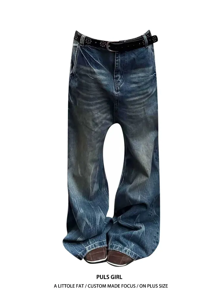 

Джинсы женские в американском ретро-стиле, с эффектом потертости, с принтом молнии, свободные, широкие, в пол, повседневные, с высокой талией