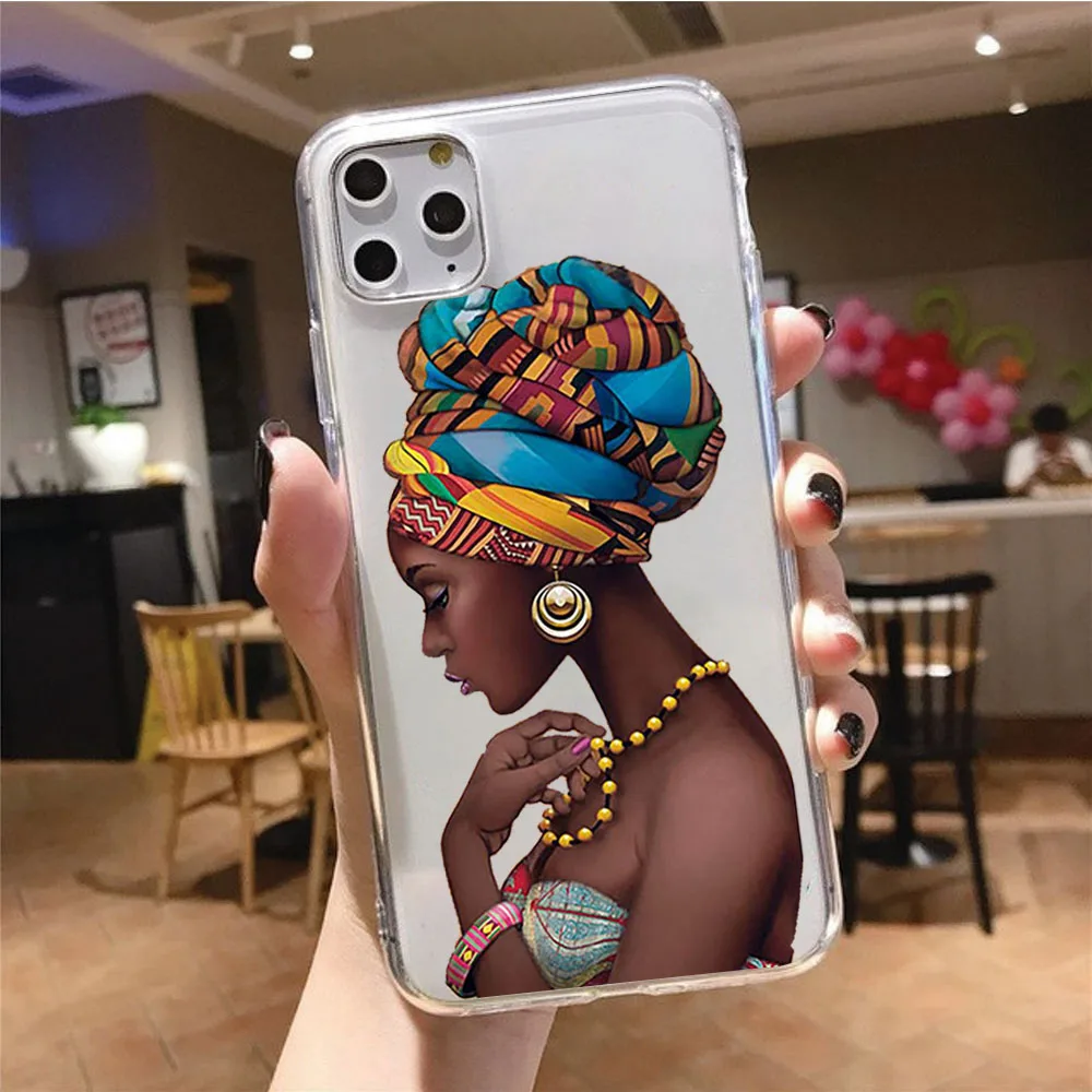 Cartoon South Africa Woman Phone Case For  iPhone 12 11 13 Pro Max Mini 11Pro XR X XS MAX 7 8 Plus Cover Clear Shockproof Fundas