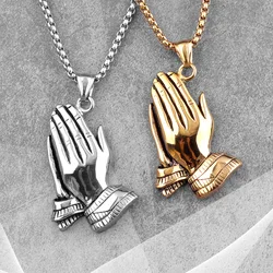 Prayer Amulet Stainless Steel Men Necklaces Pendants Chain Punk Cool Trendy for Boyfriend Male Jewelry Creativity Gift Wholesale