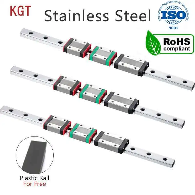 KGT Stainless Steel MGN7H MGN9H MGN12H MGN15H from100mm to 1000mm miniature linear guide rail slide carriage 3D Printer part CNC