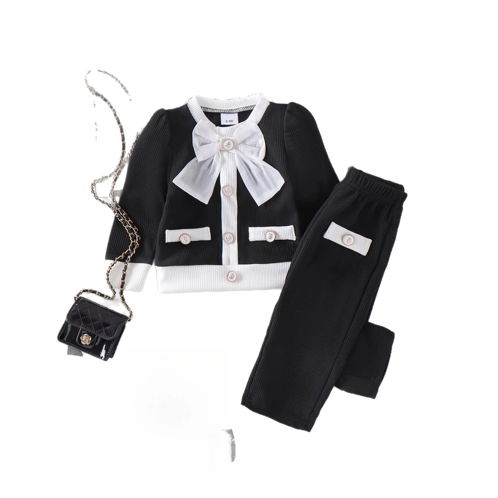 2026 New Spring Autumn Girls Tweed Set, Bow Knit Sweater Dress Princess Outfit Fashion Kids 2 Piece Set for 6M-3Y