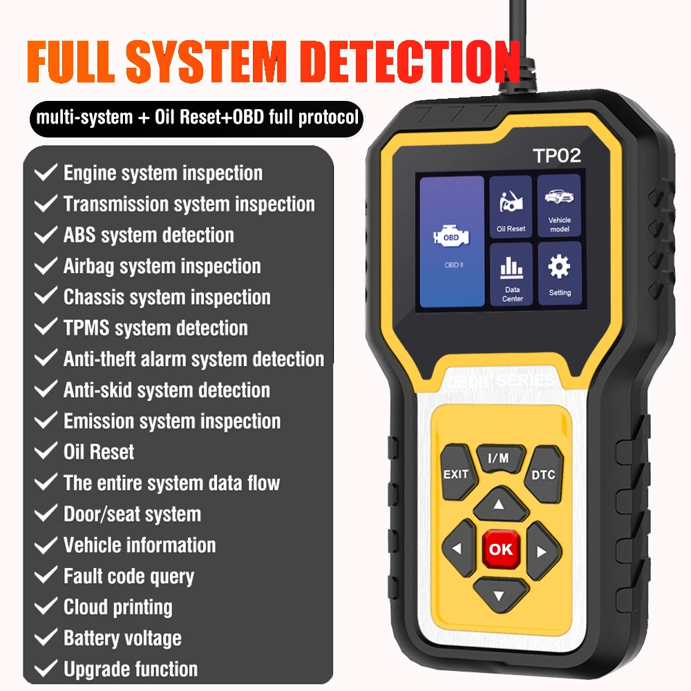

TP02 OBD2 OBDII Считыватель кодов неисправностей Проверка двигателя ABS подставка для масла Диагностический сканер MERCEDES BENZ SMART BMW AUDI HONDA TOYOTA NISSAN