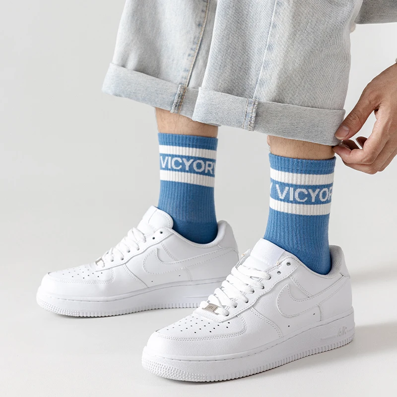 جوارب بحروف مخططة للرجال والنساء ، بسيطة ومريحة ، جوارب رياضية غير رسمية ، أربعة مواسم ، الربيع ، الصيف ، 6 أزواج