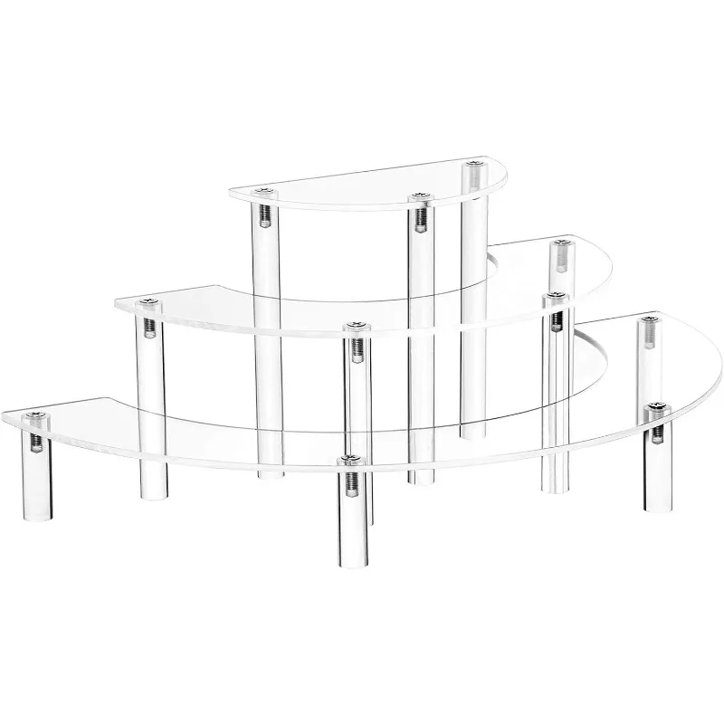 

3 Tier Clear Step Riser- Half Moon Dessert Stand for Display Or Collections (Acrylic Rods 1 Set)