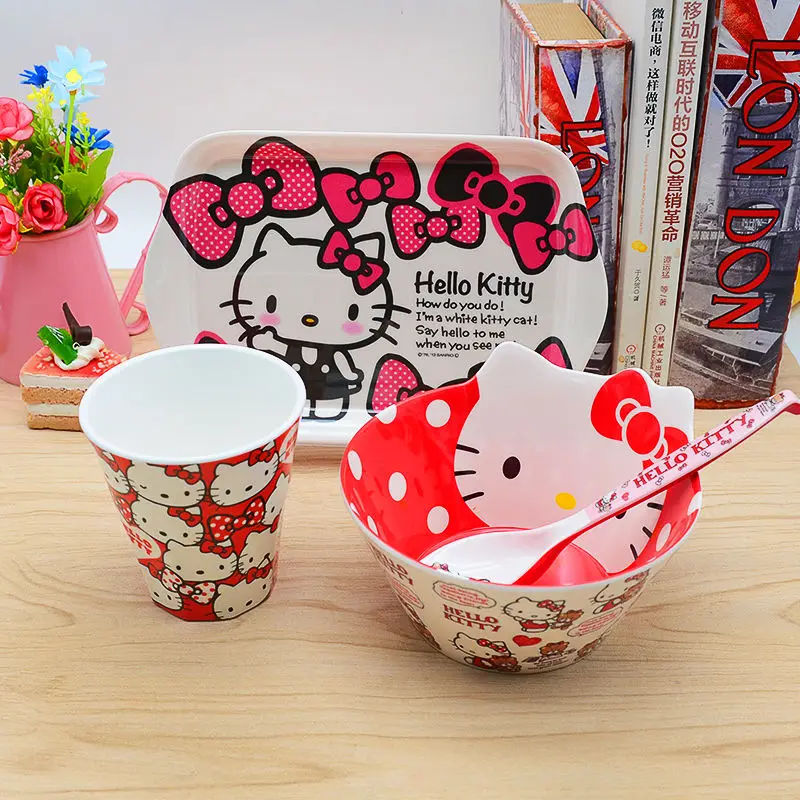 

Hello Kitty Sanrio My Melody Children Baby Tableware Set Little Twin Stars Gudetama Cartoon Anime Bowl Plate Cup Spoon Four Set