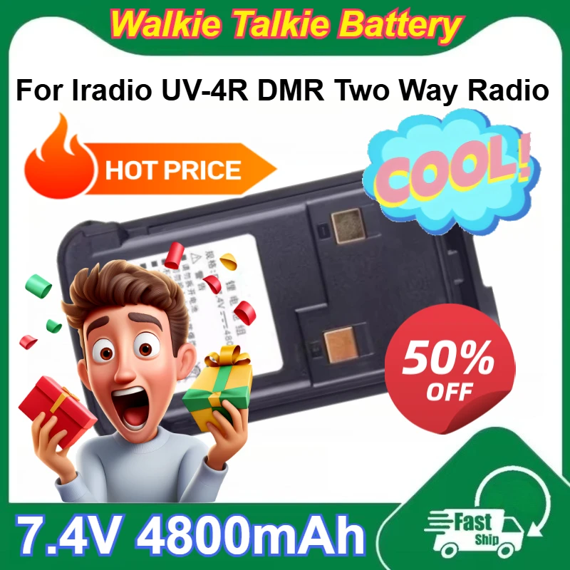 

High Capacity Durable 7.4V 4800mAh Li-ion Battery Pack for Iradio UV-4R DMR Two Way Radio Rechargeable Walkie Talkie Batteries