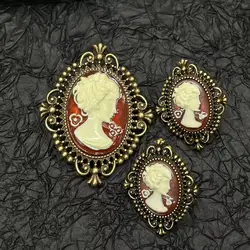 Vintage Western Antique Cameo Red Avon Earrings Brooch Relief Palace Style Standard Jewelry