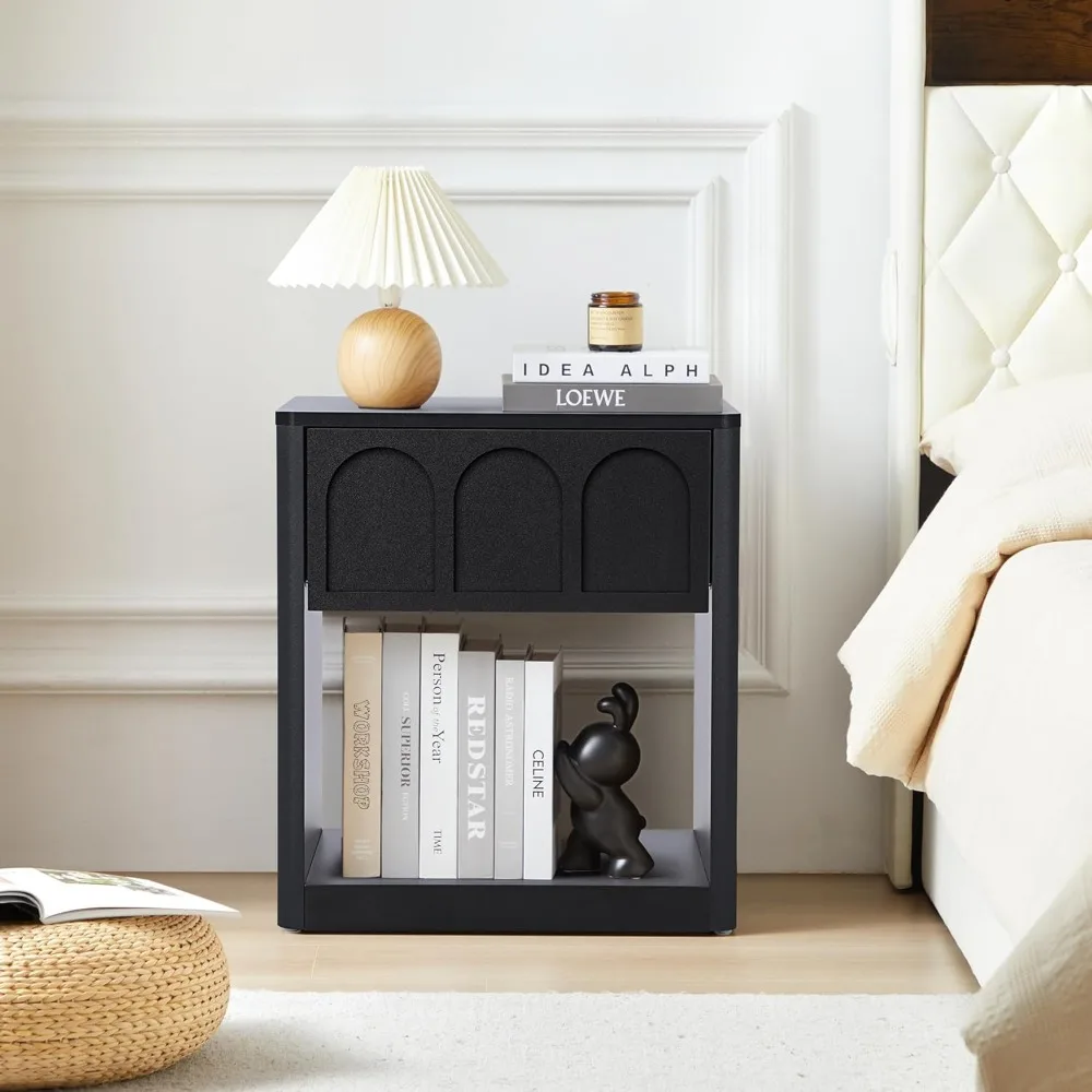 

Exquisite Wood Nightstand, 19.69 Wide Bedside Table with Arched Finish, Modern Night Stands with Curved Profile, Mid Century End