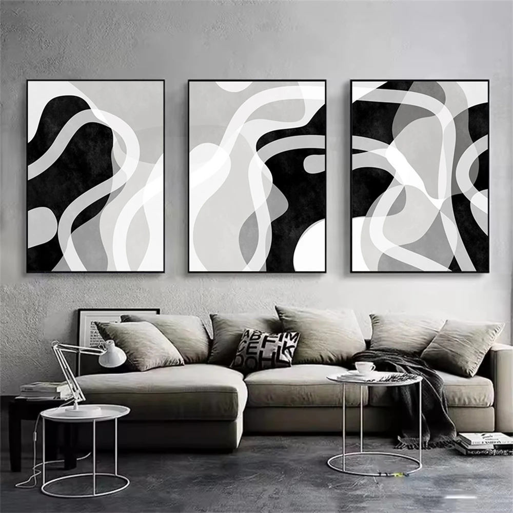 

Contemporary Neutral Abstract Gray Black Minimalist Posters Wall Art Canvas Painting Print Pictures Living Room Home Decoration