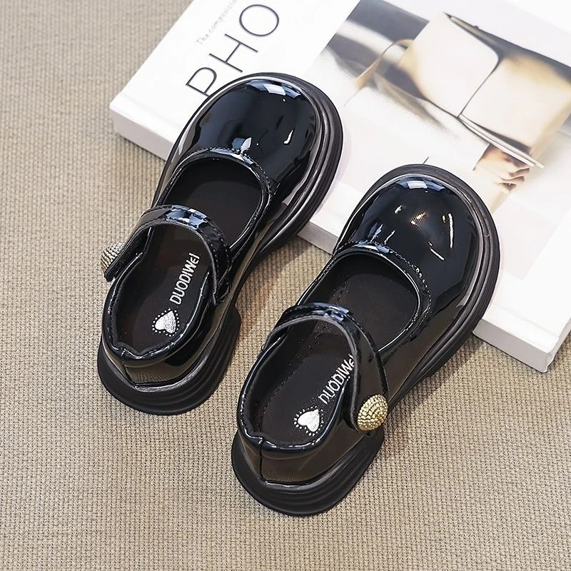 Girls Mary Jane Shoes 2026 New Black Preppy Style Children's Loafers Spring Autumn Kids Leather Shoes