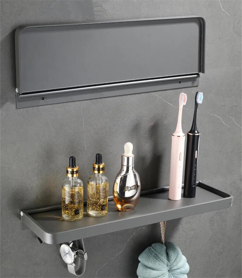 Gray Bathroom Shelf Fodable Bathroom Storage Holder Aluminum Bath Shower Shelf  Bath Shampoo Holder Basket Holder Corner shelf