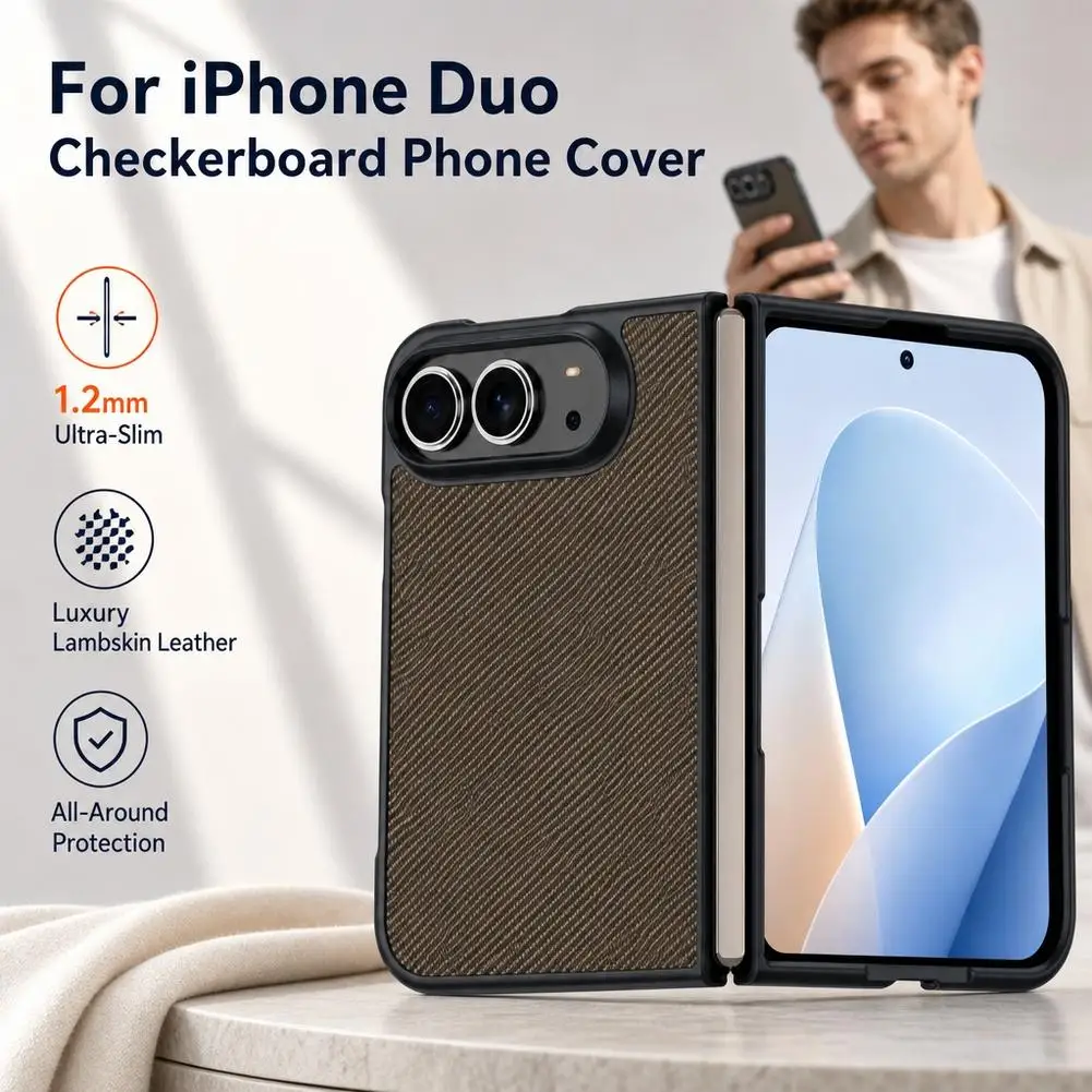 Cases For iPhone Duo 2026 Fold Luxury PU Leather Slim Thin Skin Feel Shockproof Armor Phone Cover