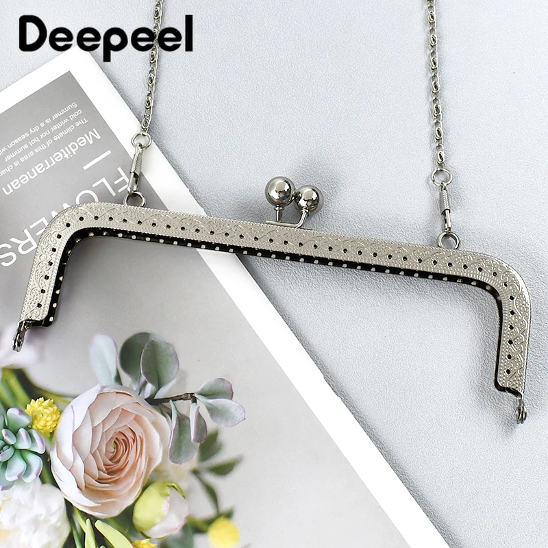 1Pc Deepeel 20cm Embossed Metal Purse Frame Bags Handle Handbag Strap Chain DIY Sewing Brackets Wallet Kiss Clasp Accessories