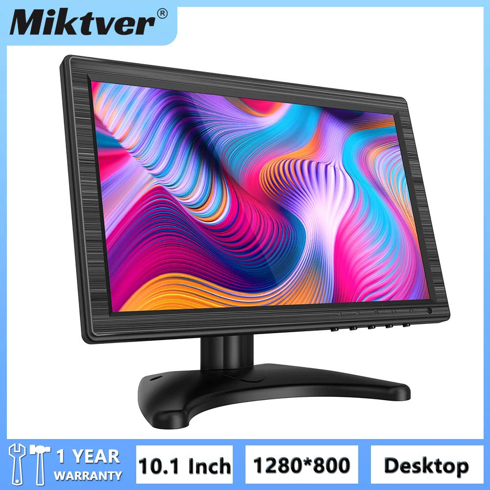 Miktver MK10-4 Portable Computer Monitor 10.1 Inch HD 1280*800 IPS Screen with HDMI VGA Inputs 50%NTSC Small TV 300CD Brightness