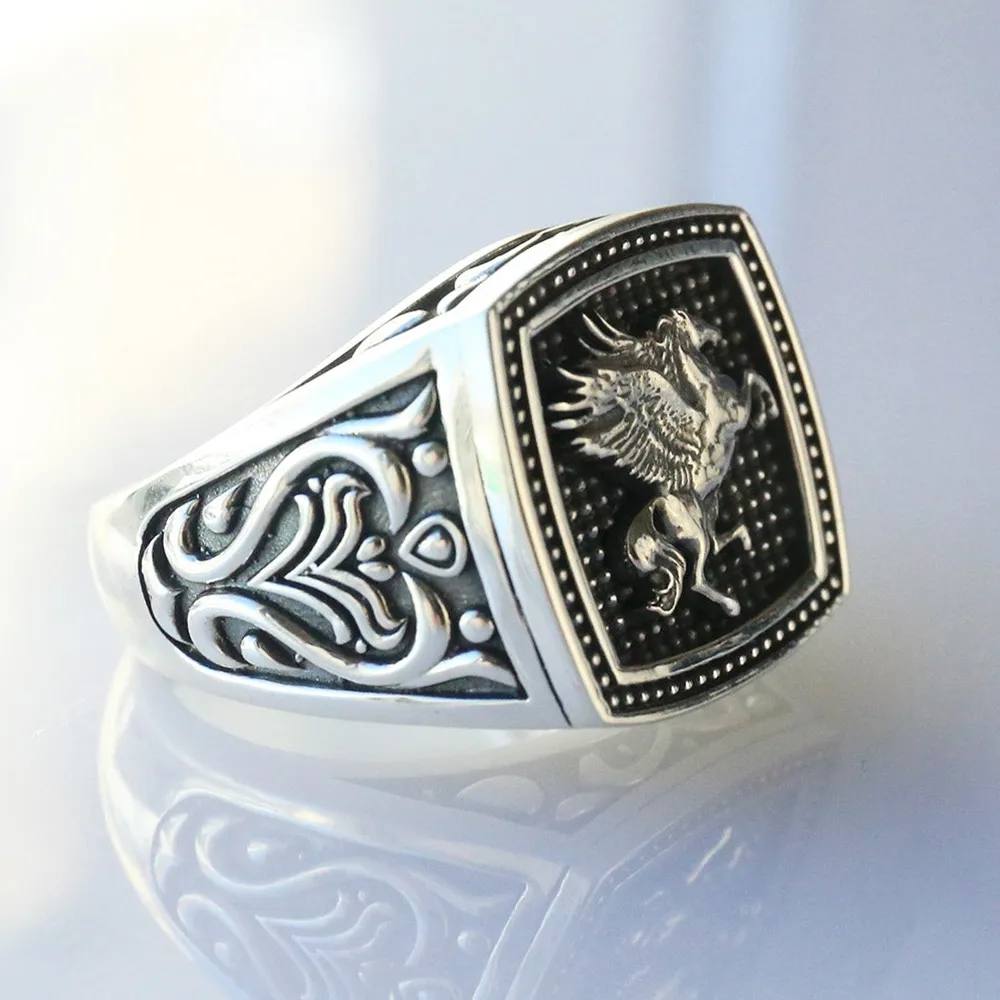 Mens Jewellery Vintage Pegasus Signet Unicorn Wing Horse Rings for Men Personality Birthday Party Father's Day Gift Jewelry