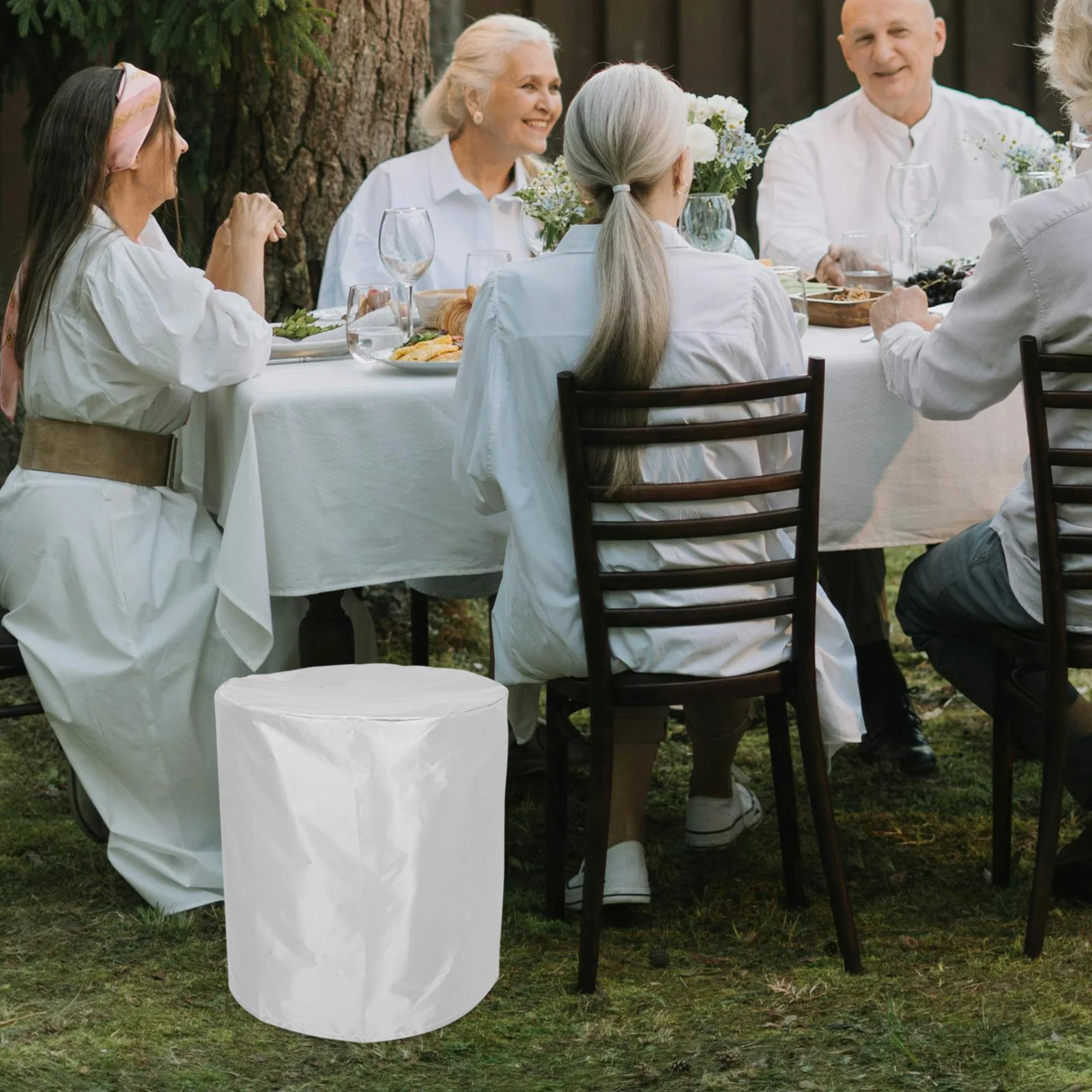 

Round Outdoor Cooler Table Cover Grey Waterproof Patio Beverage Cooler Cover Protects from Rain Sun Snow Fits Small Round Garden