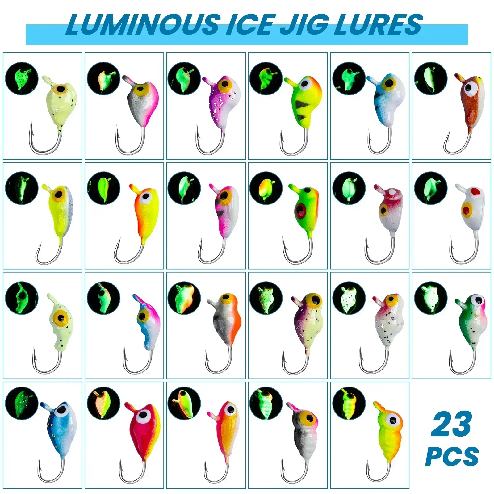 Goture Ice Jigging Lures Set Luminous Ice Fishing Gear Bass Crappie Jigs lures Various Styles of Winter Lures Quality Jig for Ic