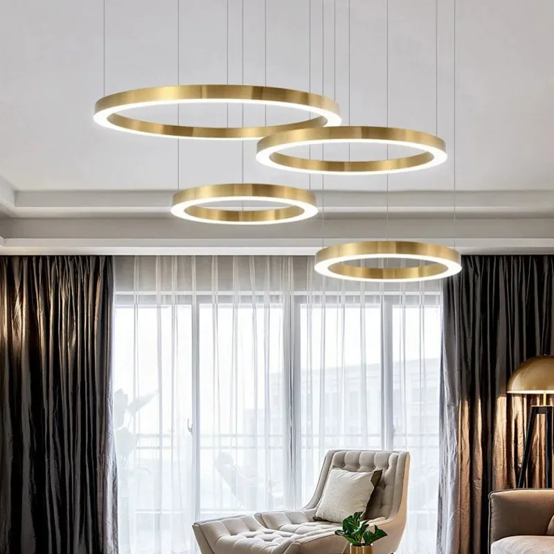 Light luxury high-end living room chandelier, postmodern simple stainless steel acrylic circle dining room lamp