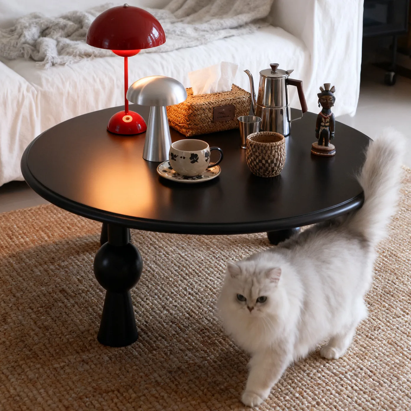 ✓x-French-style Retro Wabi-Sabi Style Solid Wood Black Coffee Table Home Furniture for Small Living Room Minimalist*