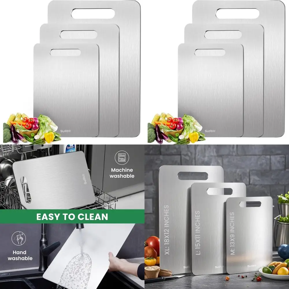 

Pure Titanium 3-Piece Cutting Board Set: Non-Slip, Dishwasher Safe, Durable for Kitchen Use (Medium, Large, Extra Large)