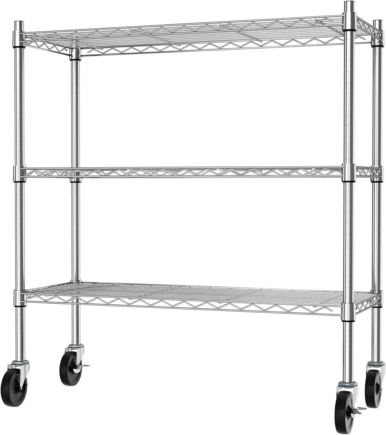 

3-Tier Rolling Utility Cart with Wheels, Heavy Duty Adjustable Wire Shelving, Chrome Storage Shelf for Home Office Garage