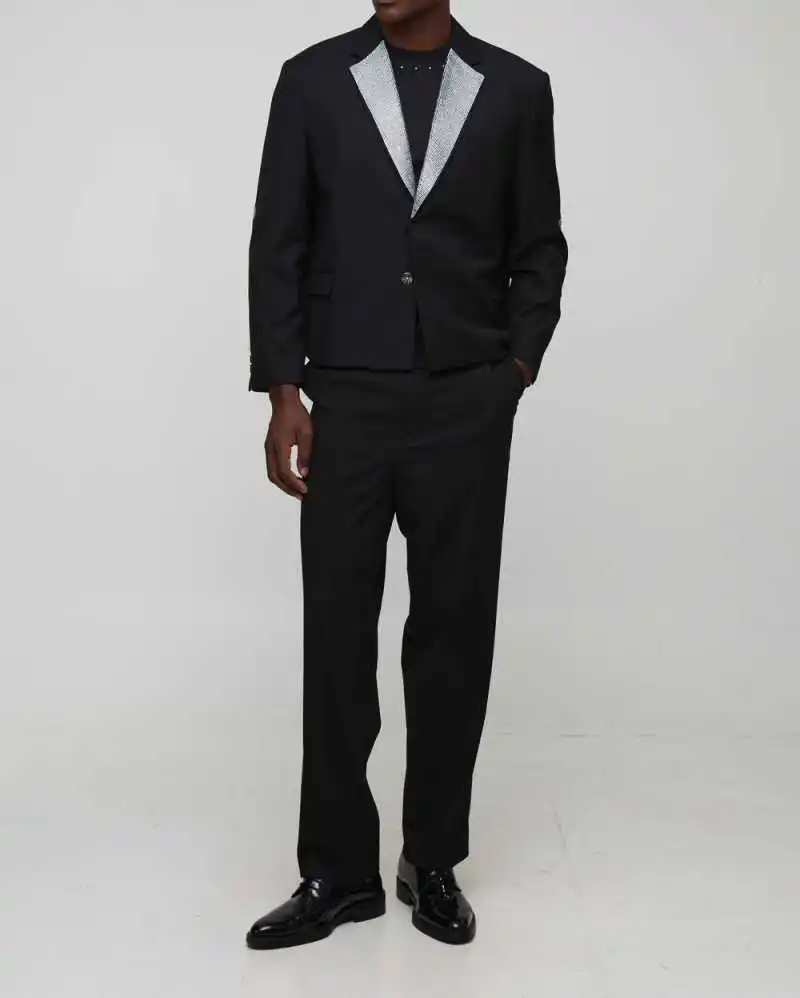 ชุดสูทผู้ชายสมัยใหม่ 2 ชิ้น เสื้อแจ็คเก็ต กางเกง ประดับคริสตัล สำหรับงานแต่งงาน เจ้าบ่าว งานพรอม งานเลี้ยงอาหารค่ำ  รับตัดตามสั่ง Ropa Hombre