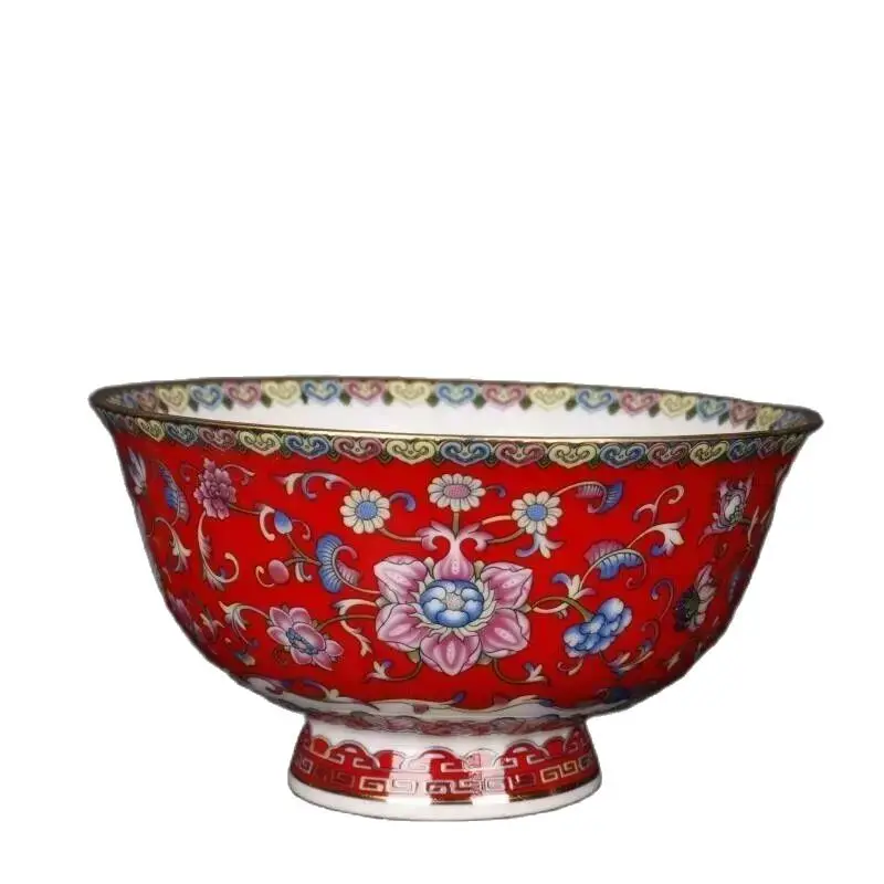 

Chinese Red Famille Rose Porcelain Qing Qianlong Flowers Design Bowl 4.72 Inch