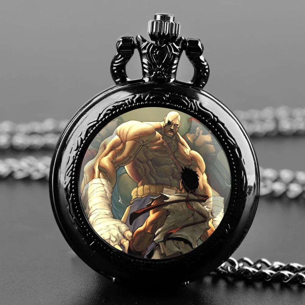 

Cool Power-filled Pattern of Sturdy Man Glass Dome Pocket Watch with Chain Vintage Male Necklace Pendant Digital Clock Gifts