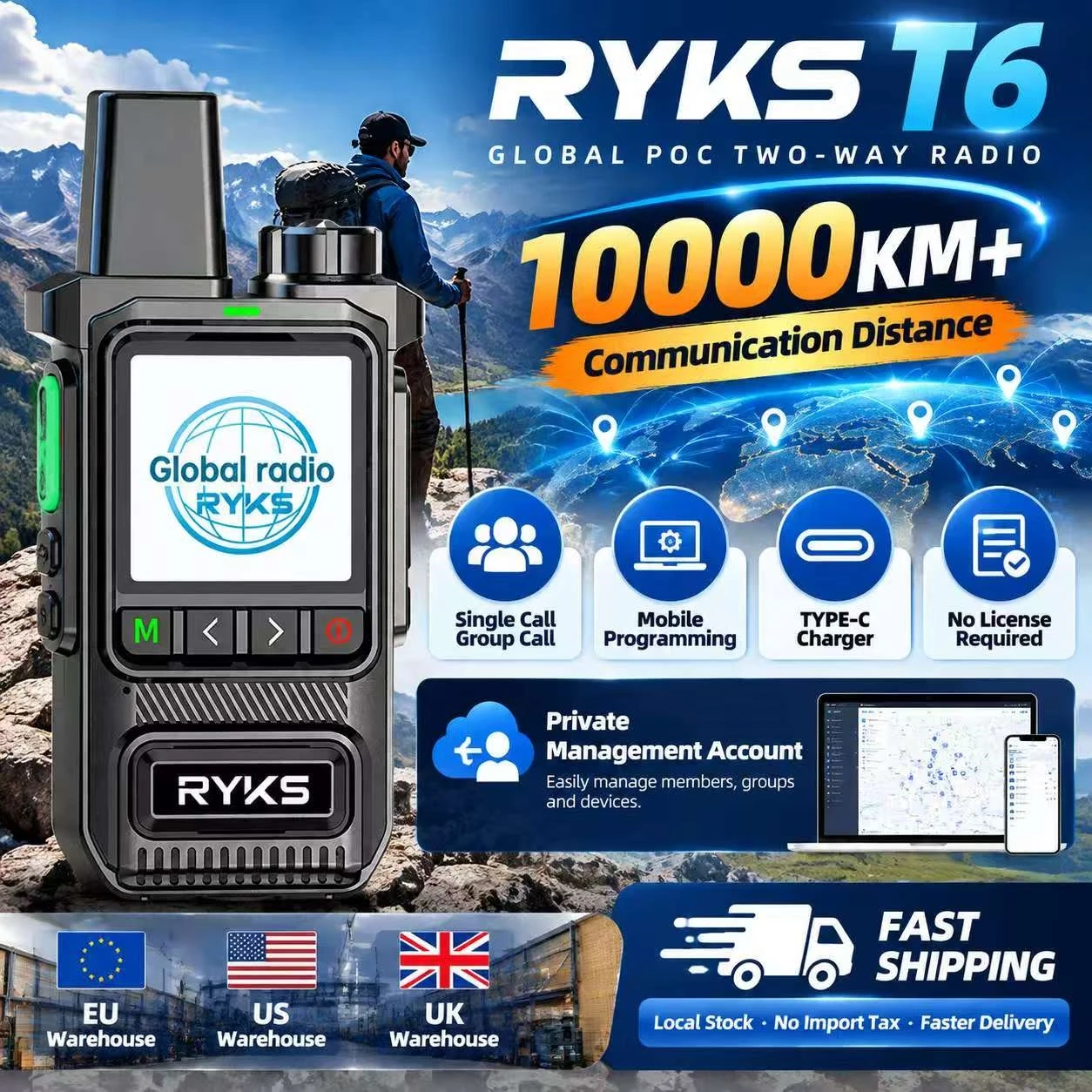 Poc Radio Global 4G Walkie Talkie 5000Km Long Range Camping Two Way Ham Radio Incompatible Zello Dmr Baofeng Uv5R Quansheng Tk11