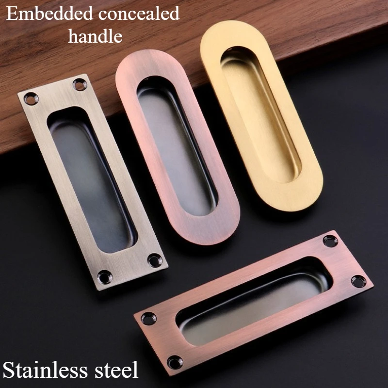 Concealed pull handle sliding door inline concealed invisible cabinet door drawer fastener embedded door handle stainless steel