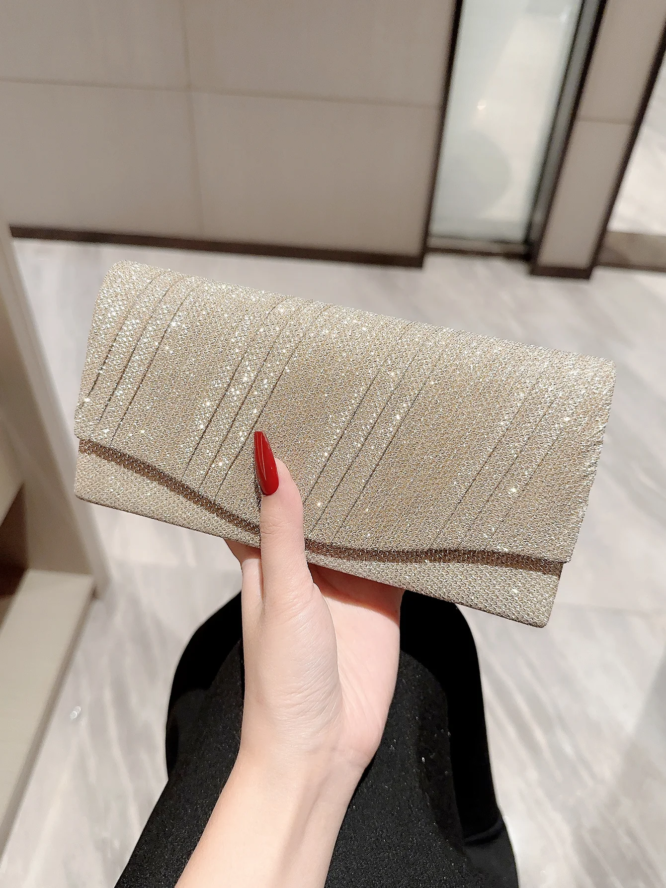 Mini Women's Metallic Silk Evening Bag Flap Square Bag Pleated Design Evening Bag Dress Bag Party Bag Clutch Bag Prom Clutch Cha