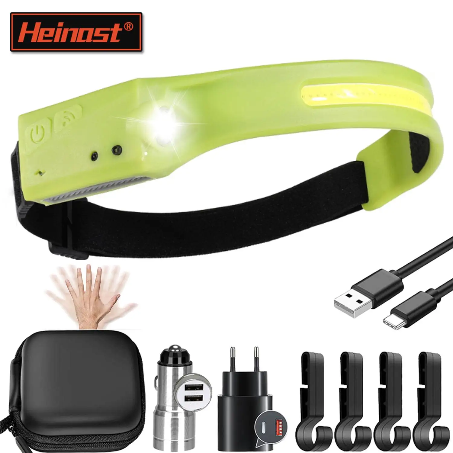 

LED Headlamp 6 Modes Headlamps With Motion Sensors, Type-C USB Charging, COB 230°Wide Beam Headlamps Waterproof Head Light