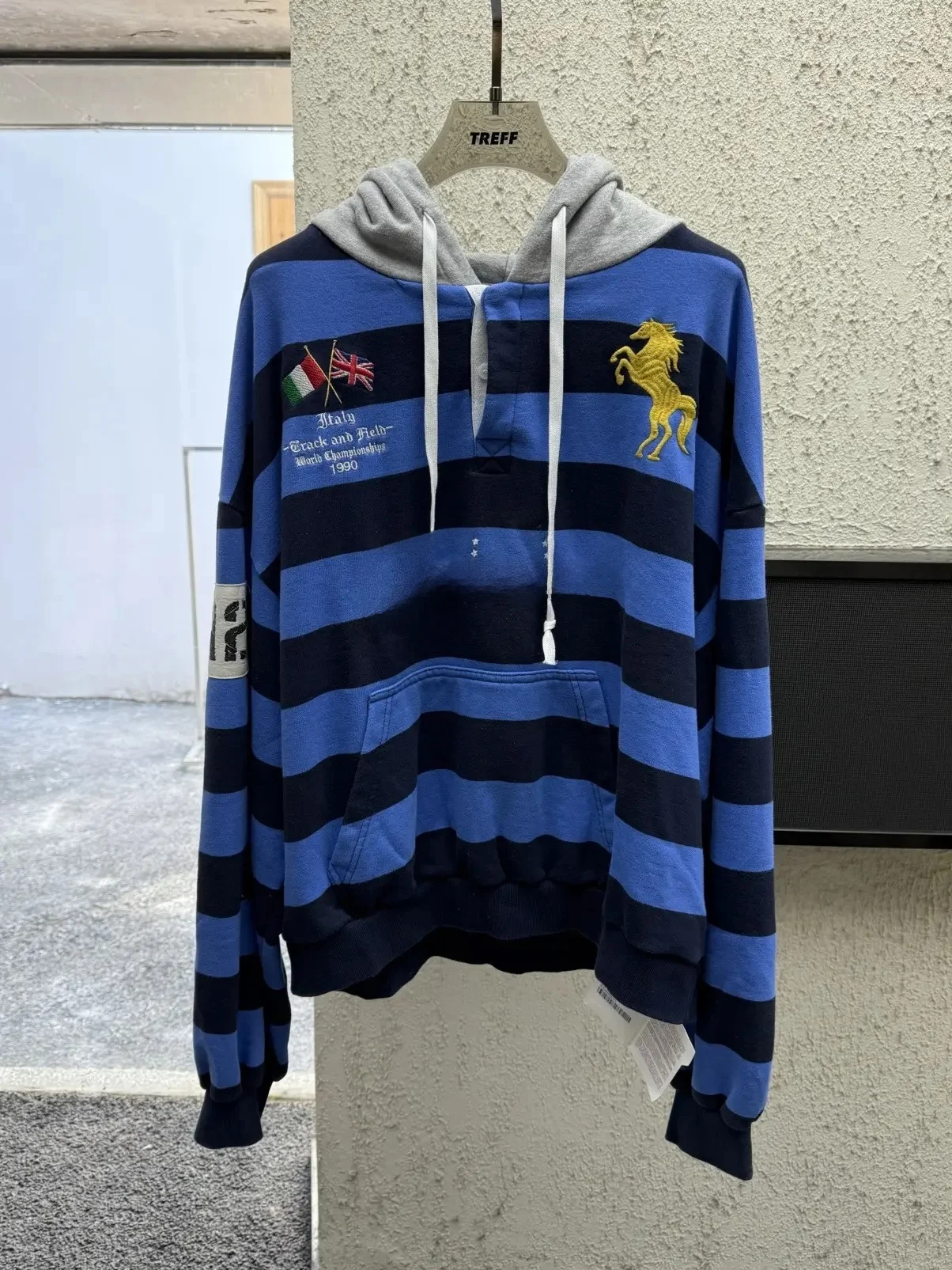 

American Sle Striped Color Blo Embroidery Hoodie Casual Couple Matching Trendy Brand Sweatirt Loose Fit Long Sve