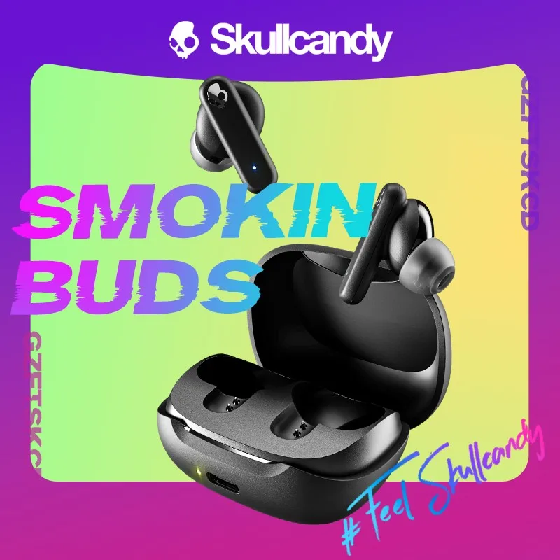 Choice Skullcandy Smokin Buds with Smart Mic Wireless Earphones IPX4 Sweat WaterProof Resistant Headphones 20Hours Battery life