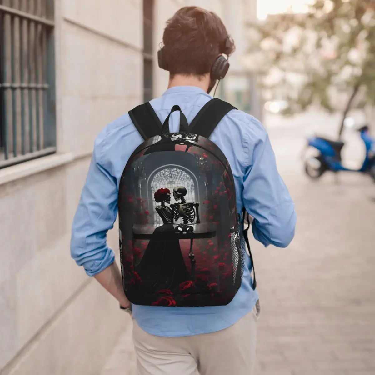 

Black Red Gothic Skull Couple Backpack Boys Girls BookBag Children School Bag Laptop Shoulder Bags for Men Women