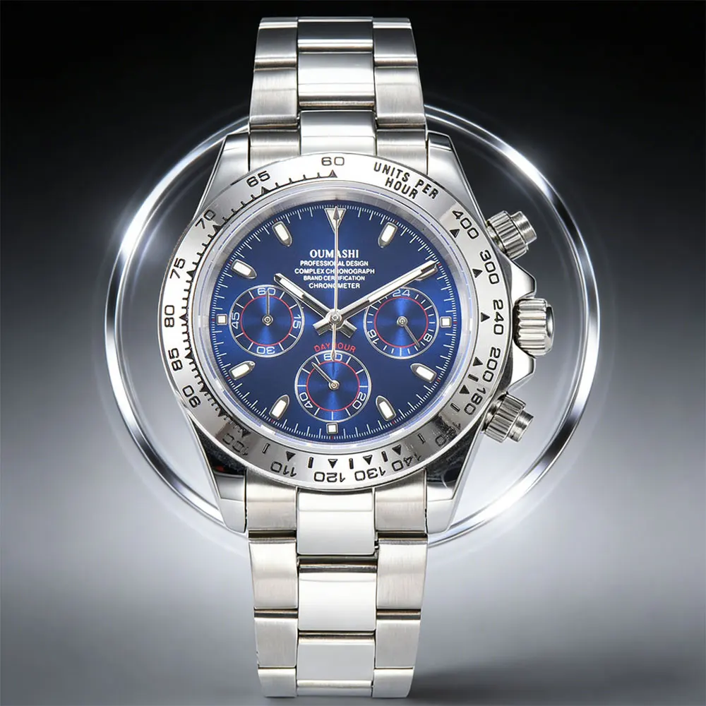 39mm watch with VK63 movement sapphire glass stainless steel strap business men's  watch