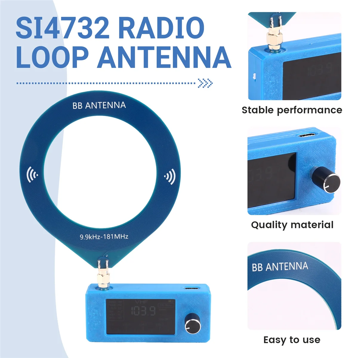 Efficient Radio SMA Interface 0.5-108mhz Full Band AM FM LSB USB Radio Blue