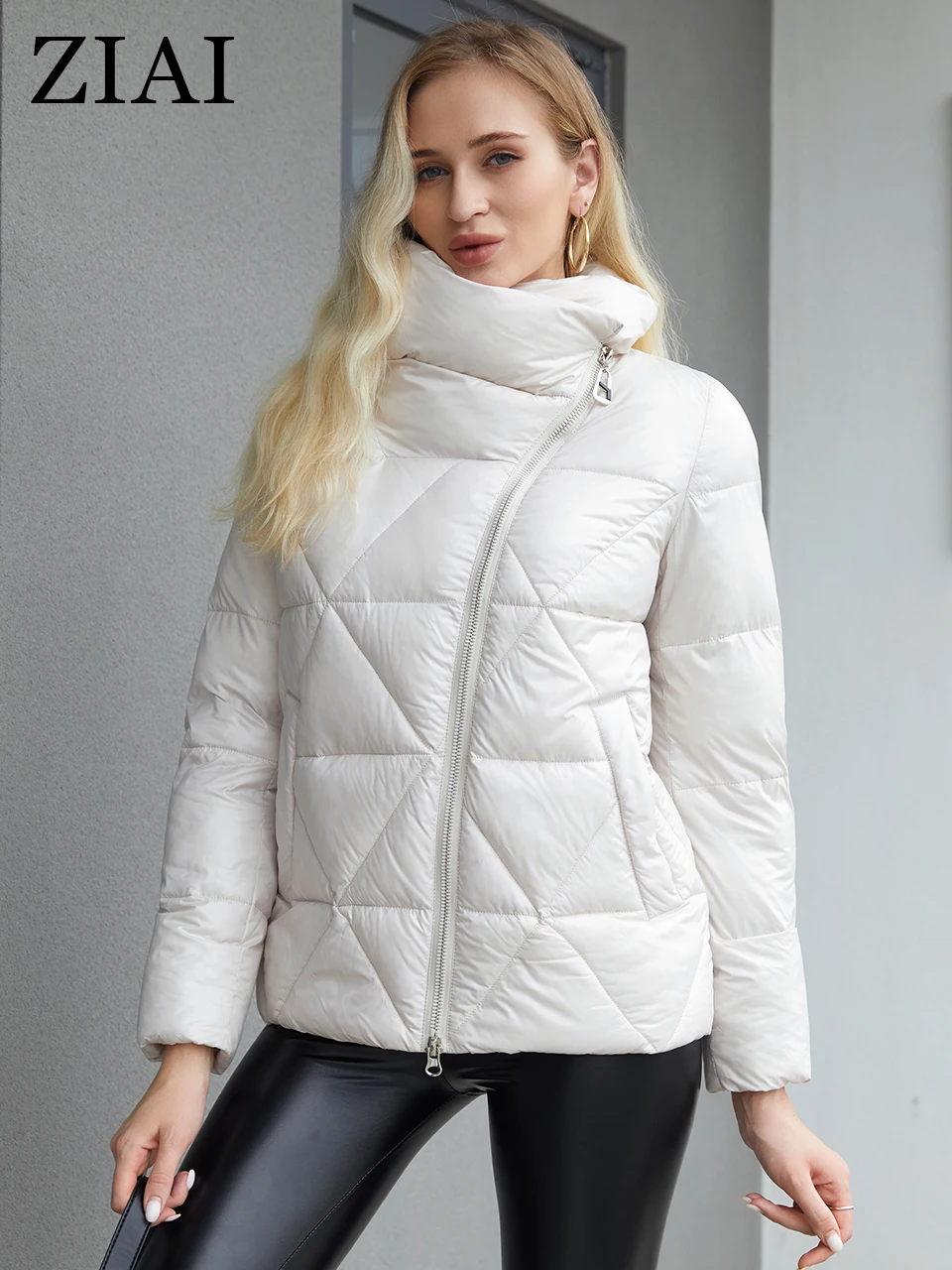 ZIAI Women's Jacket Casual Outdoor Zipper oblique access control stand collar warm Coat Fashion quilted thickened Coats ZR-20203