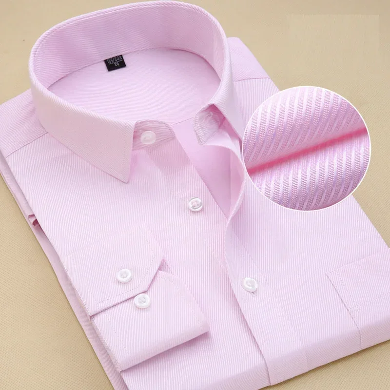 

8XL Plus Size Men's Top Quality Dress Shirts Long Sleeve Slim Fit Solid Striped Business Formal White Shirt Male Social Clothing