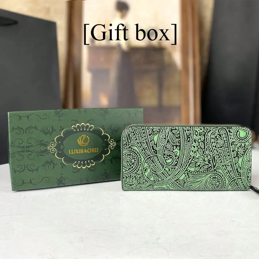 Light Luxury Wallet for Women, Retro Embossed Long Style with Multiple Card Slots, Mobile Phone Card Bag, Wallet Gift Box