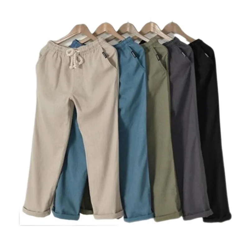 

Men's Casual Pants Summer Thin Straight Pants Breathable Linen Sports Pants Loose Large Size Cotton Linen Pants