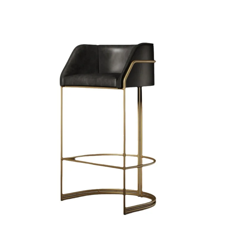 

Italian minimalist leather bar chair villa high-end all leather leisure chair retro simple light luxury high bar chair