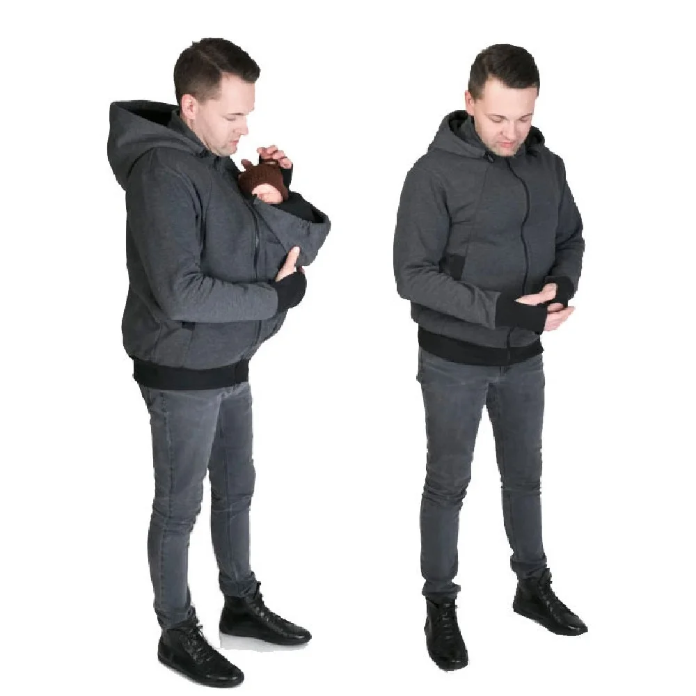 

Mens Kangaroo Hoodie Jacket with Baby Pouch Baby Carrier Hooded Sweatshirt Zip Up Pullover Hoodies for Dad