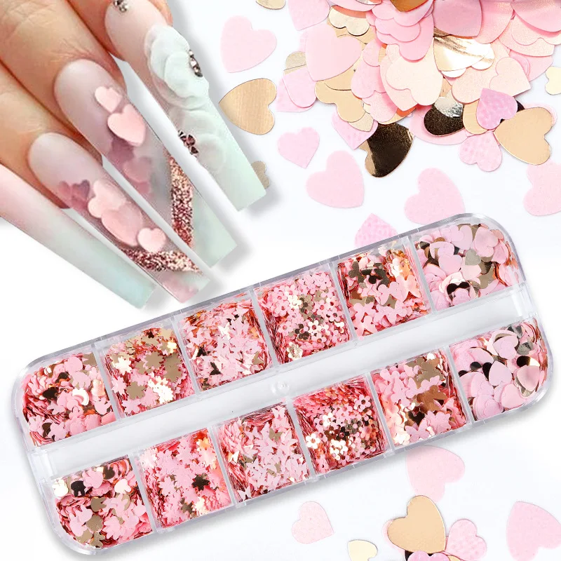 12 grilles 3D or rose papillon fleur ongles paillettes paillettes mixte coeur-amour lapin flocons bricolage maquillage manucure décor accessoires