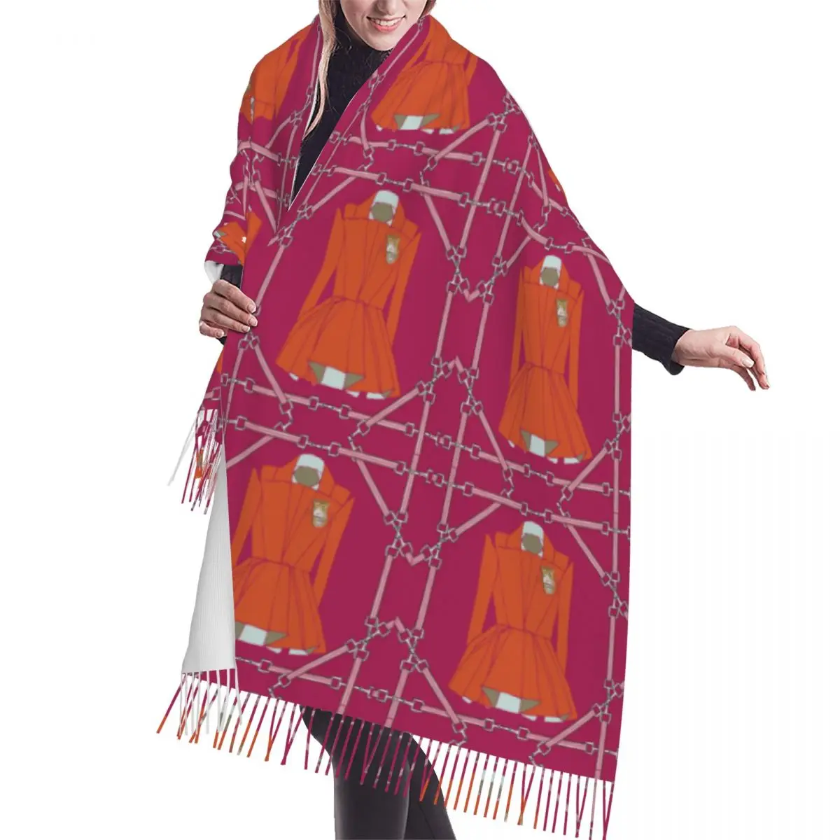 

Ladies Large Ready For The Hunt Raspberry Scarves Women Winter Soft Warm Tassel Shawl Wrap Luxury Versatile Checked Scarf
