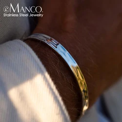 eManco Stainless Steel Polished Design C Shape 6MM Wide Bangle Men Punk Bracelet Fashion Couple Jewelry Wholesale
