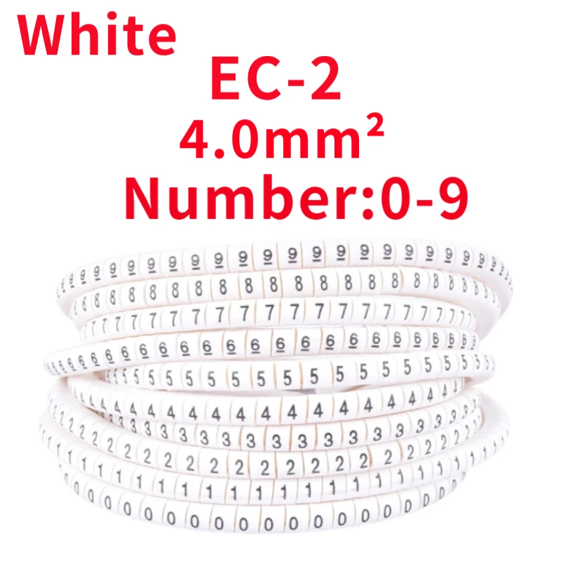 cable marker label EC-2 500pcs Wire Marker Number 0 to 9 Cable Size 4.0 sqmm white Colored PVC cable markers insulation marker