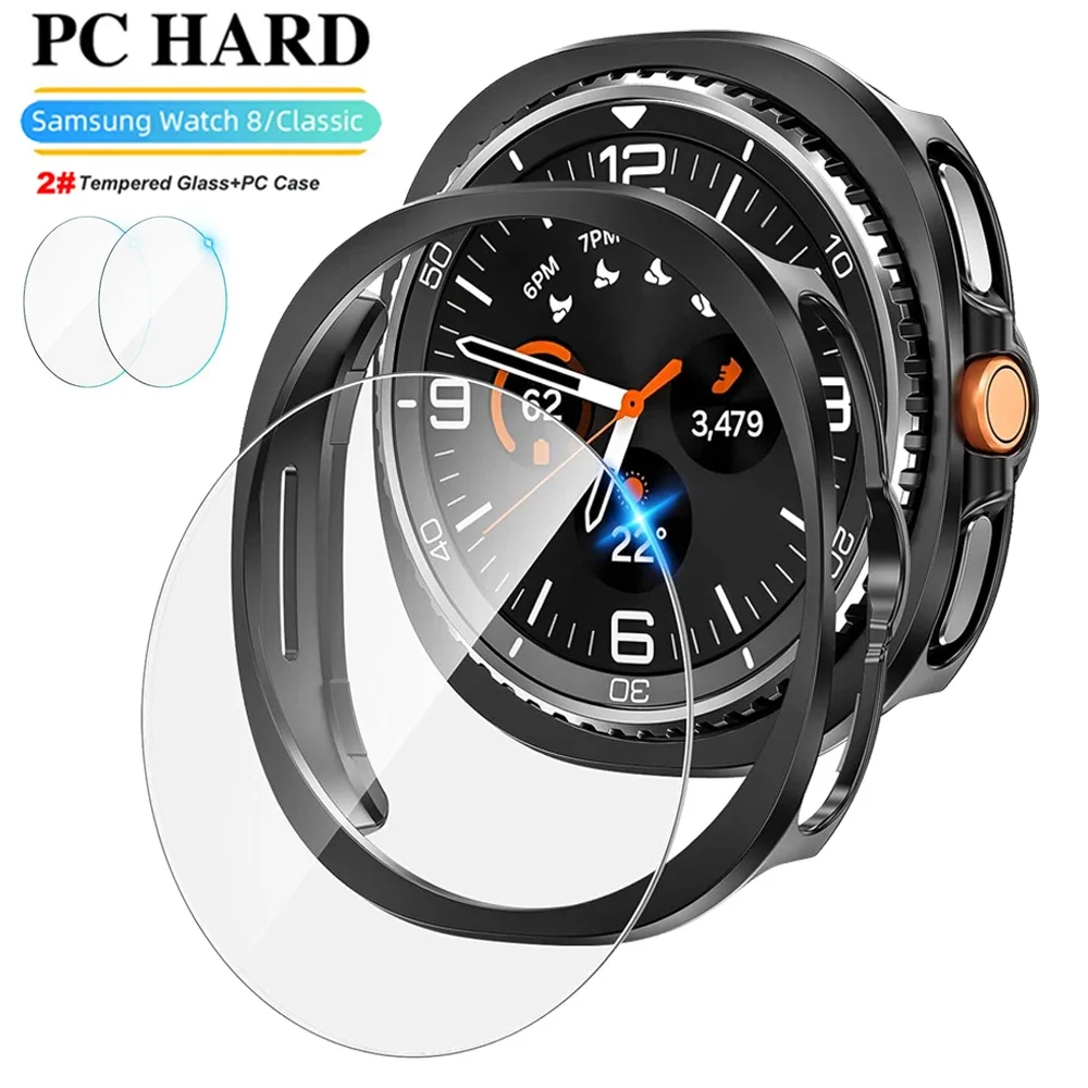 

Чехол для часов из стекла + ПК для Samsung Galaxy Watch 8 40 мм 44 мм 8 Classic 46 мм, полый жесткий защитный чехол для Galaxy Classic 8, аксессуары
